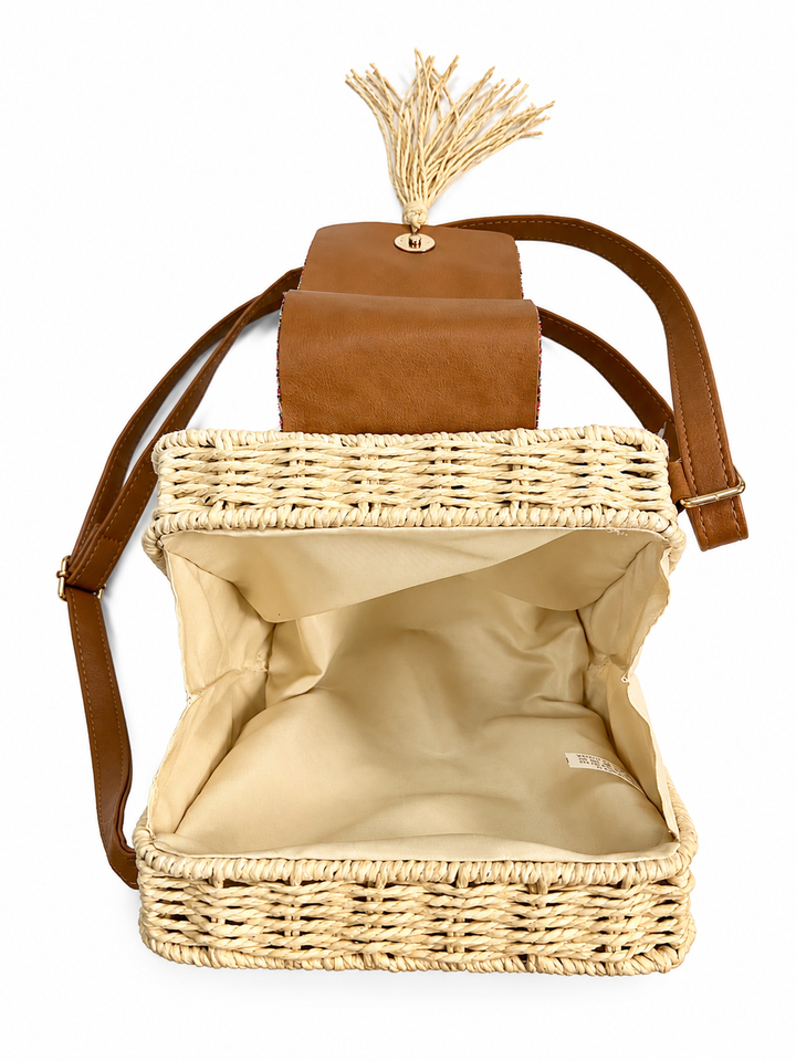 Bowie Beaded Woven Bag Tan