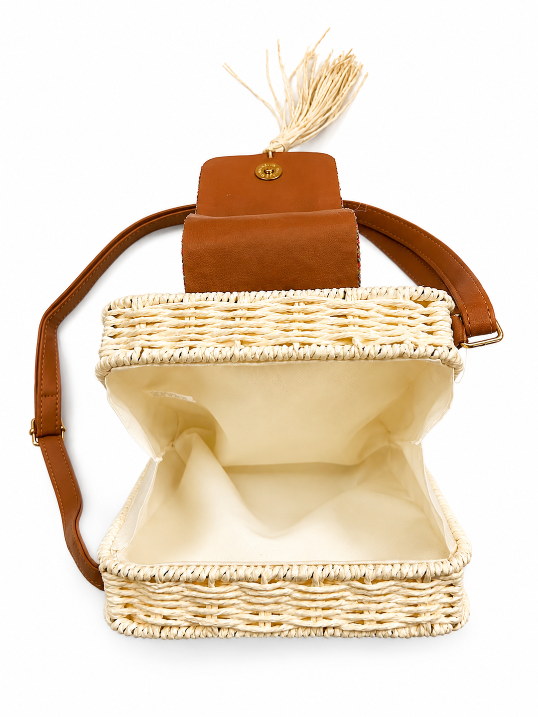 Bowie Beaded Woven Bag Cream