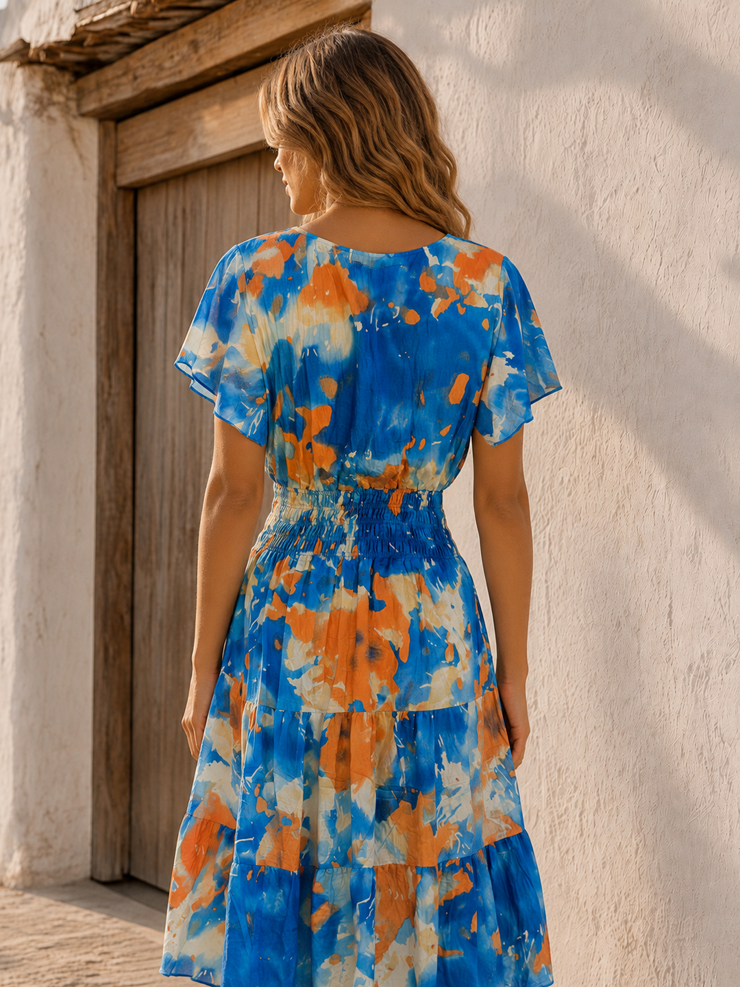 Marisol Shirred Midi Dress Blue