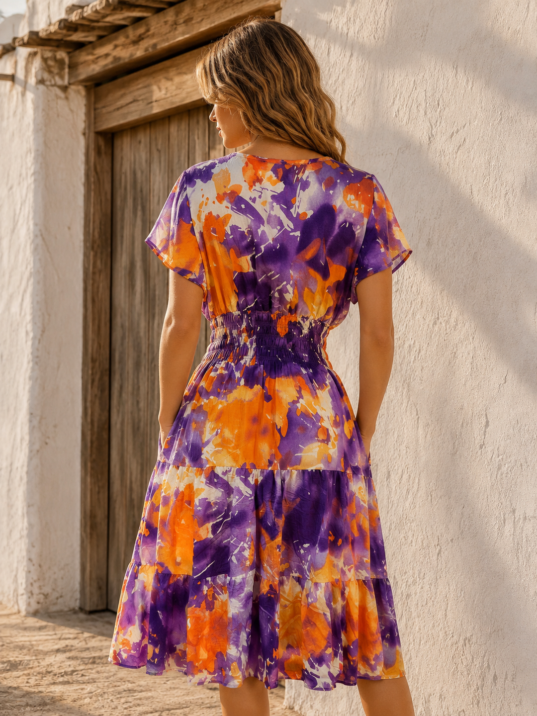 Marisol Shirred Midi Dress Purple