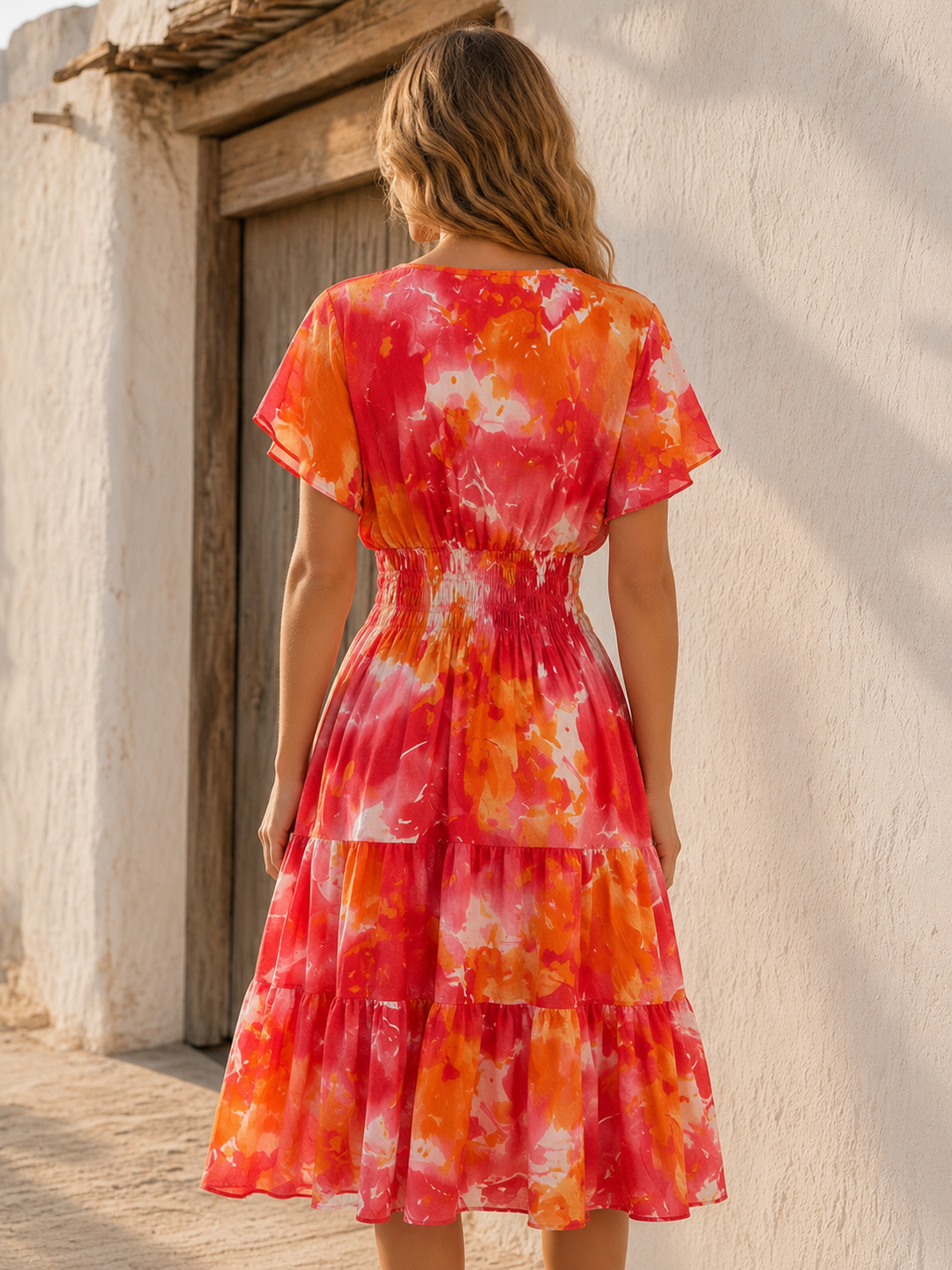 Marisol Shirred Midi Dress Pink