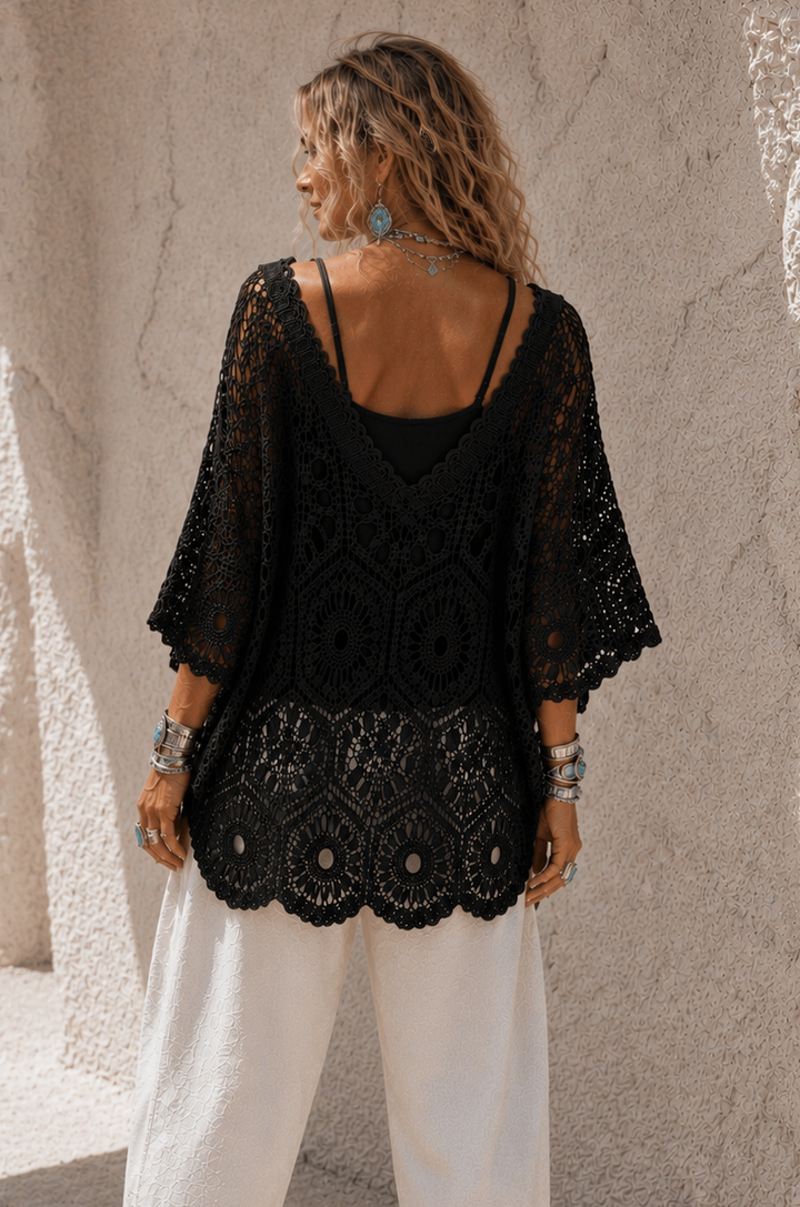 Zephyra Crochet Top Black