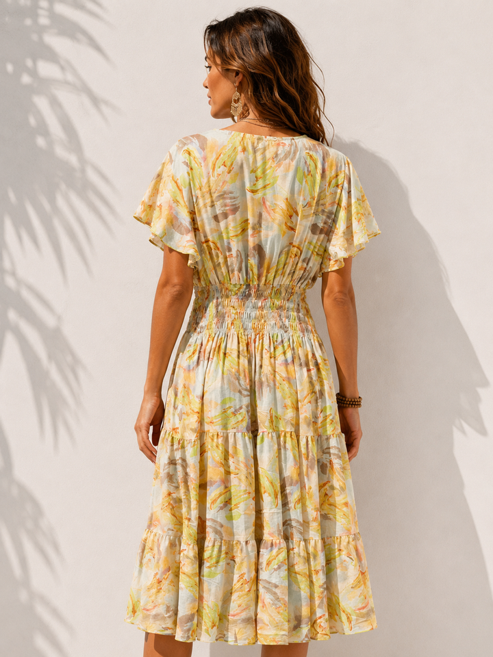 Novella Abstract Midi Dress Yellow
