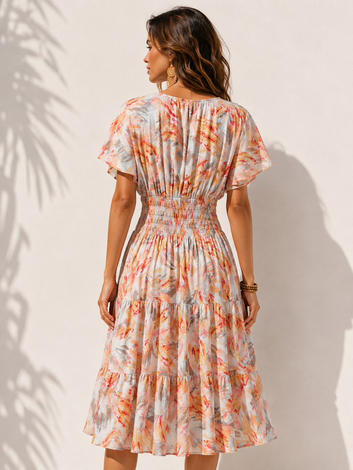 Novella Abstract Midi Dress Peach