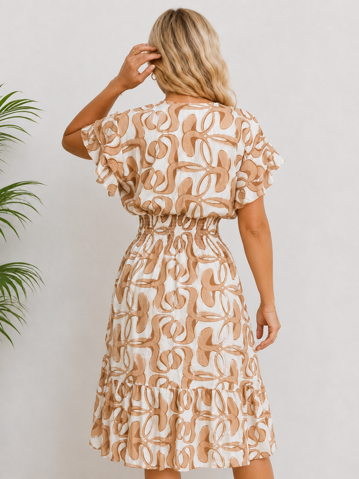Adelina Abstract Swirl Midi Dress Toffee