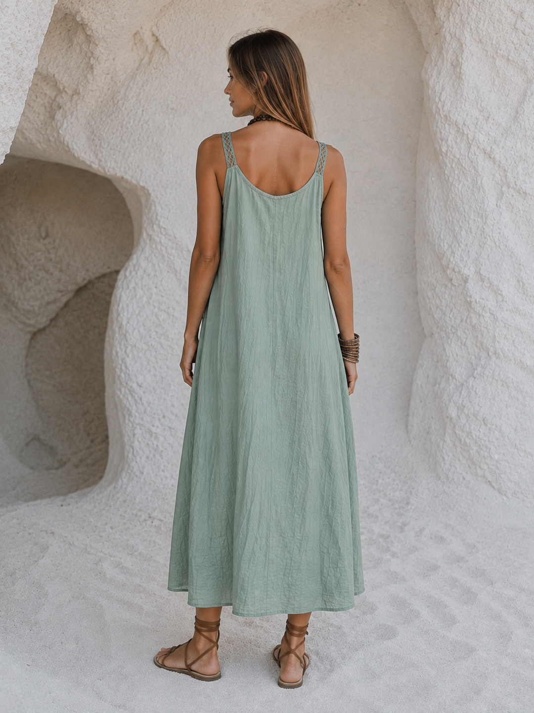 Christa Floral Crochet Trim Dress Sage