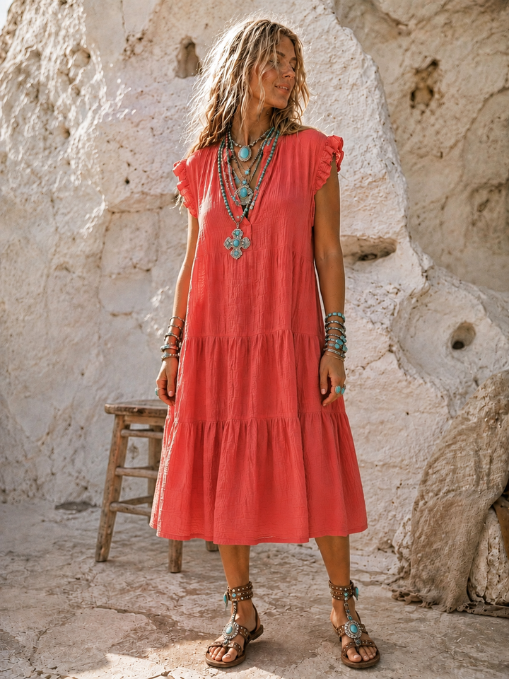 Havana Crinkle Dress Coral