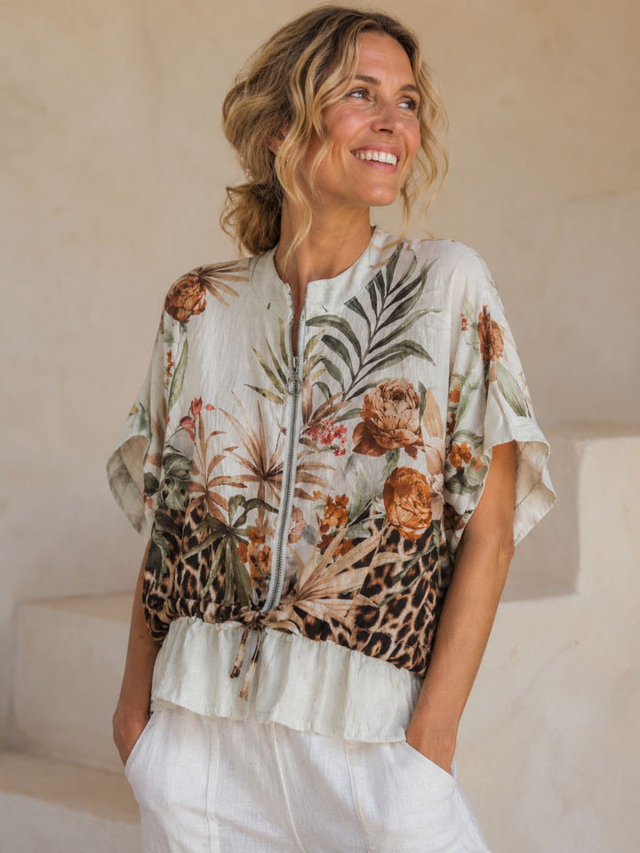Savana Floral Leopard Zip Up Jacket