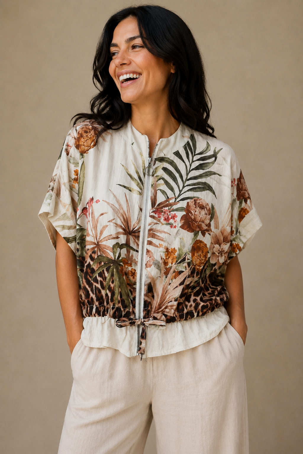 Savana Floral Leopard Zip Up Jacket