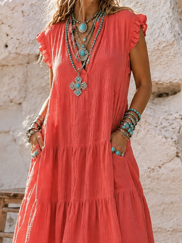 Havana Crinkle Dress Coral