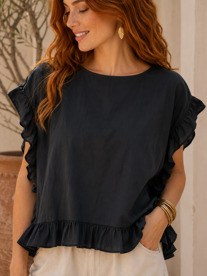 Falena Frill Top Black