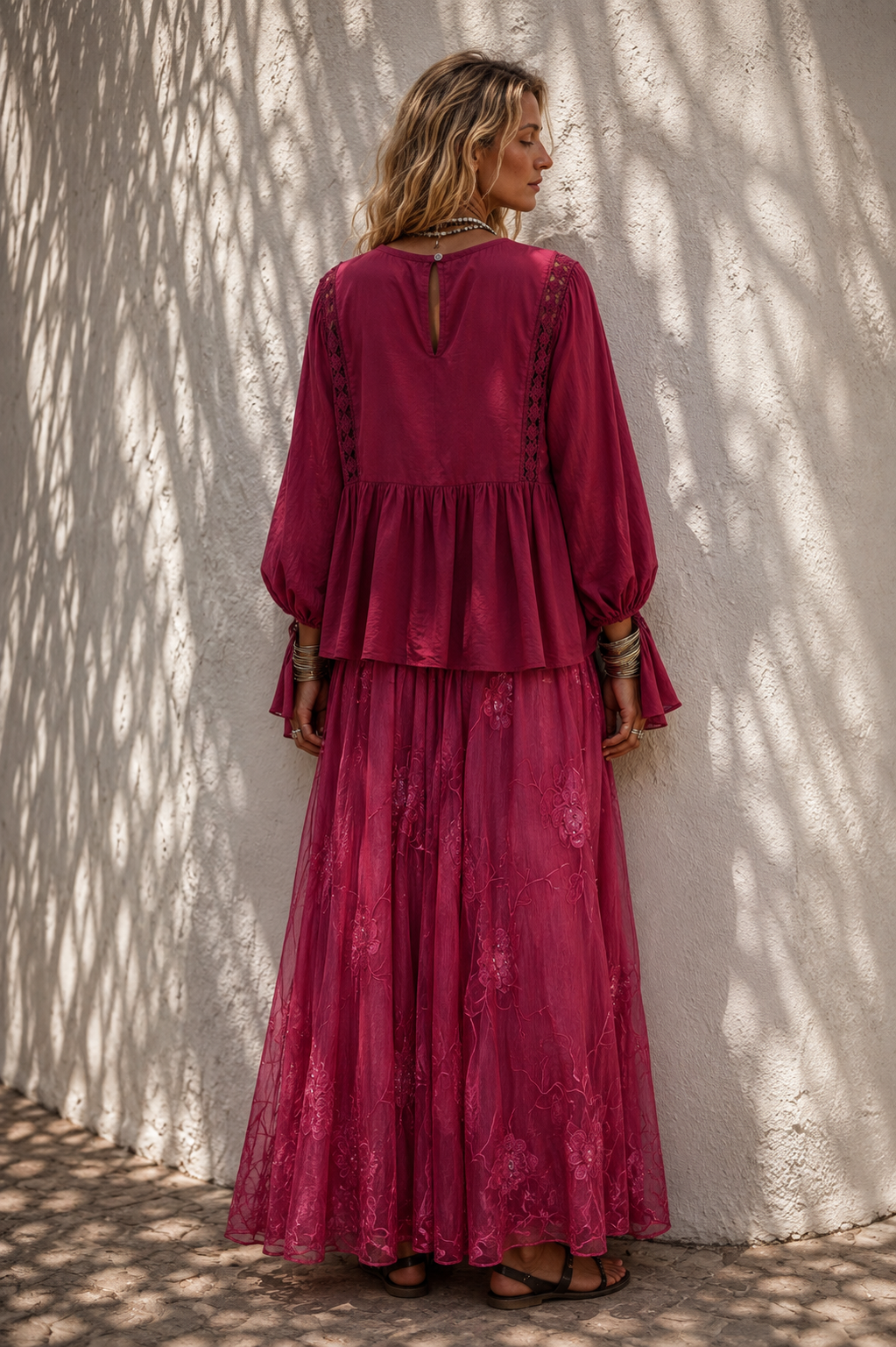 Georgette Sequin Skirt Cranberry