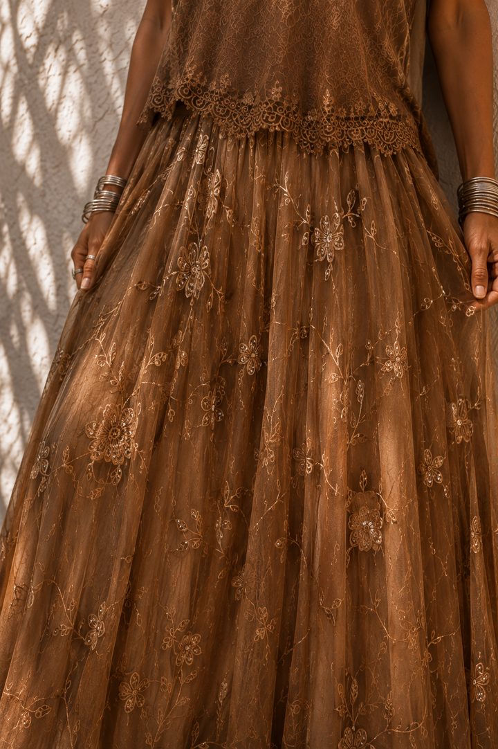 Georgette Sequin Skirt Toffee