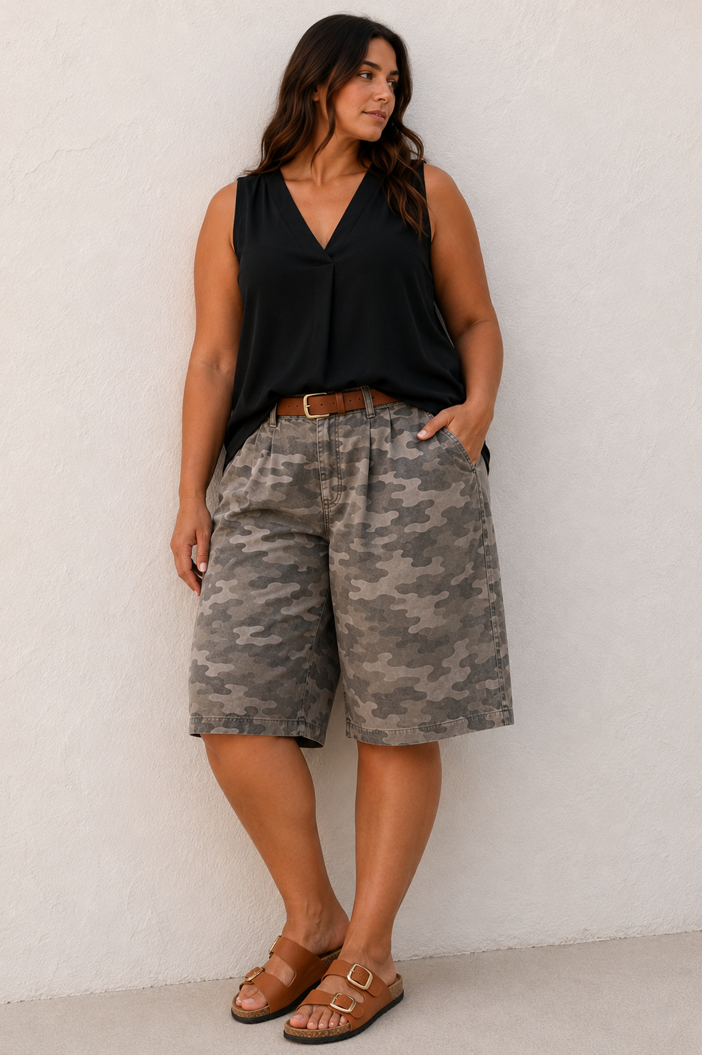 Camo Print Culottes Mocha