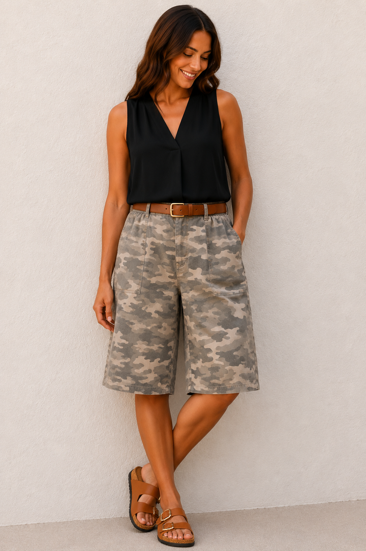 Camo Print Culottes Beige