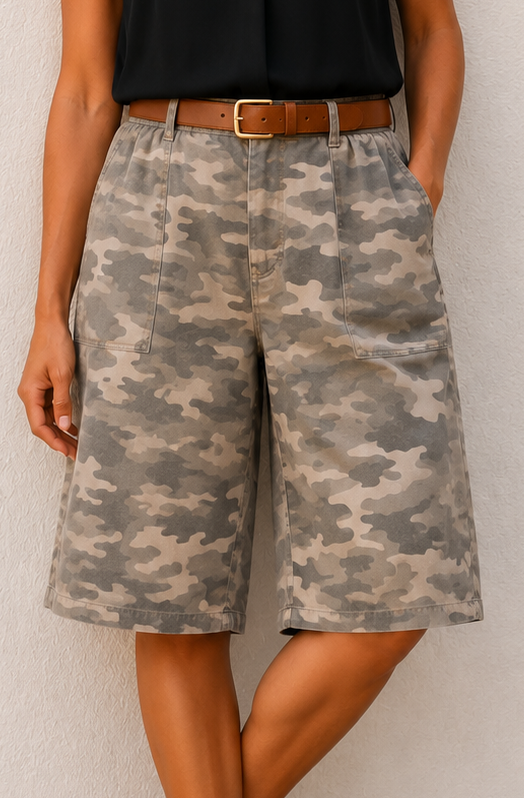 Camo Print Culottes Beige