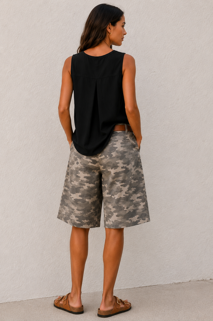 Camo Print Culottes Beige