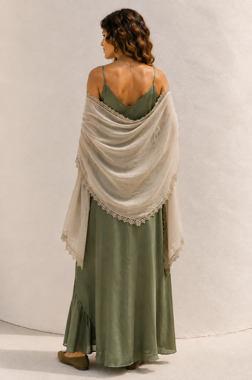 Crochet Edge Shawl Beige