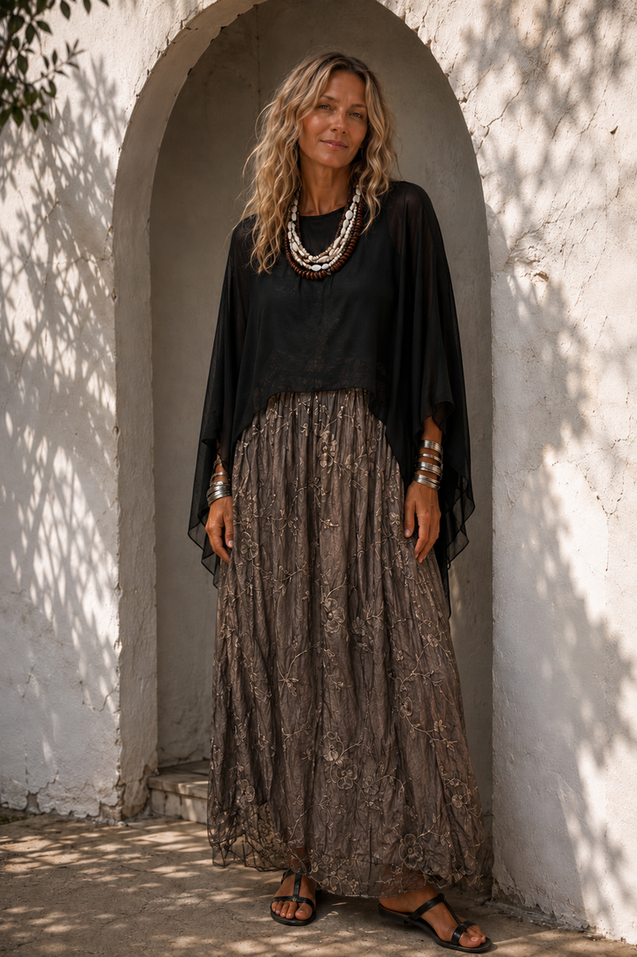 Georgette Sequin Skirt Dark Mocha