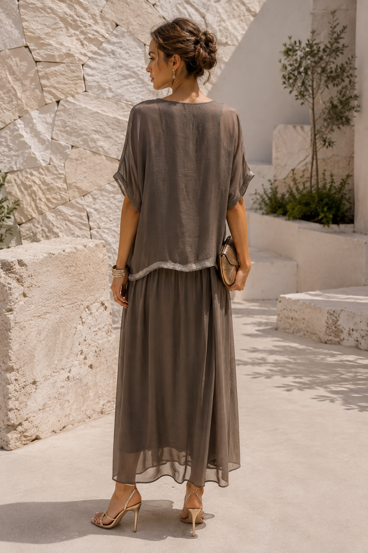 Amora Sequin Sheer Dress Chocolate