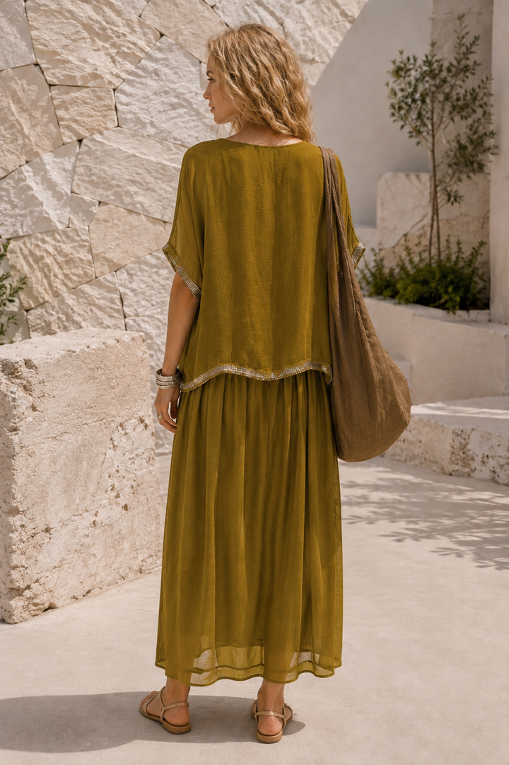 Amora Sequin Sheer Dress Mustard