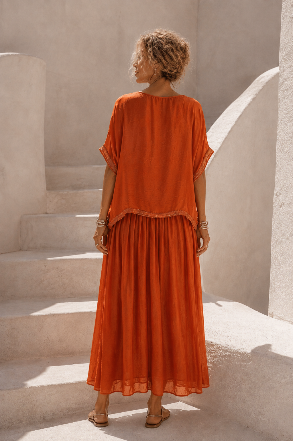 Amora Sequin Sheer Dress Burnt Orange