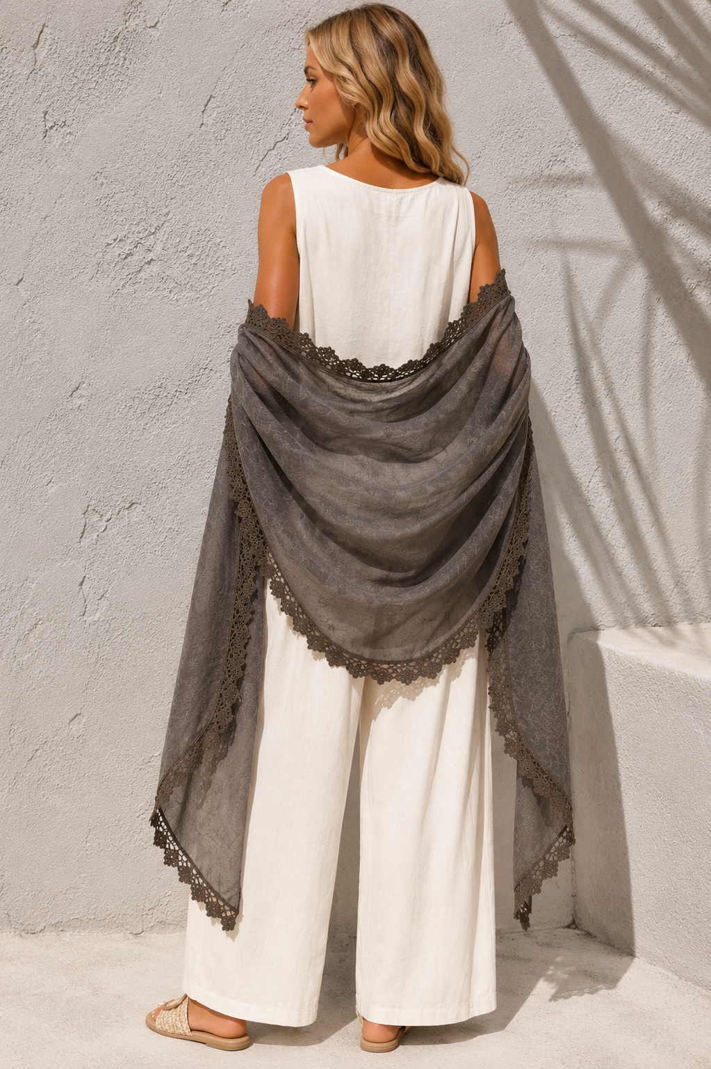 Crochet Edge Shawl Coffee
