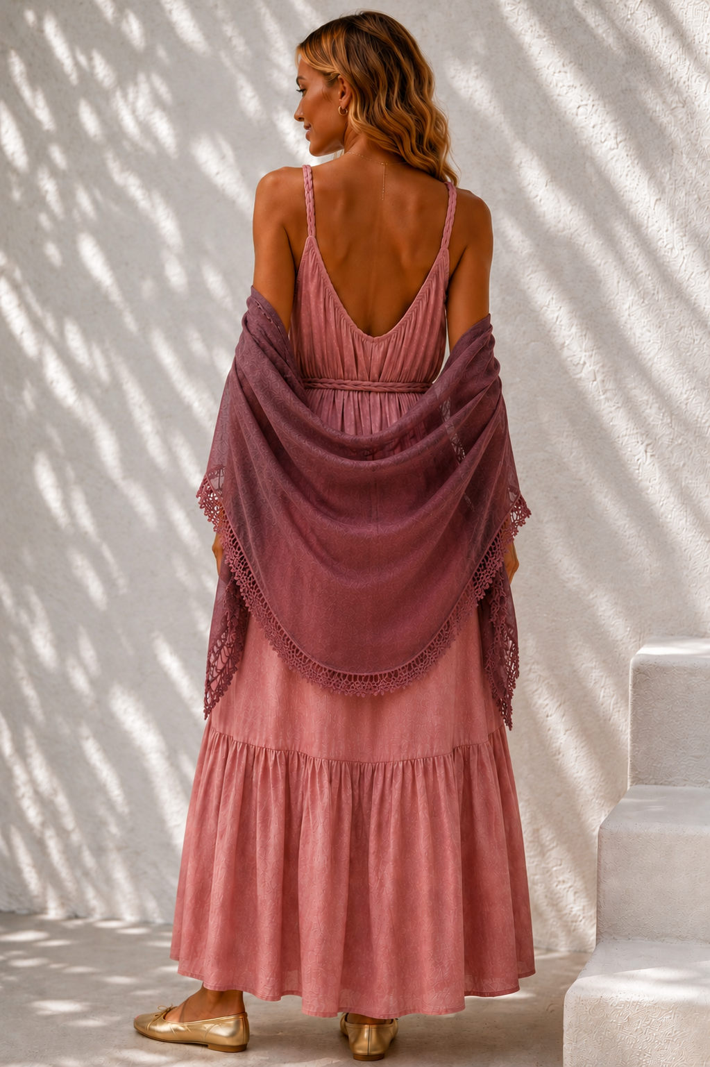 Crochet Edge Shawl Plum