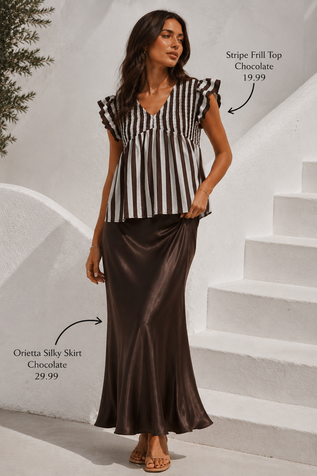 Stripe Frill Top Chocolate