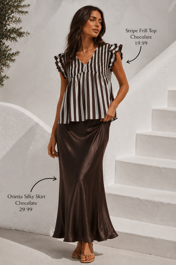 Stripe Frill Top Chocolate