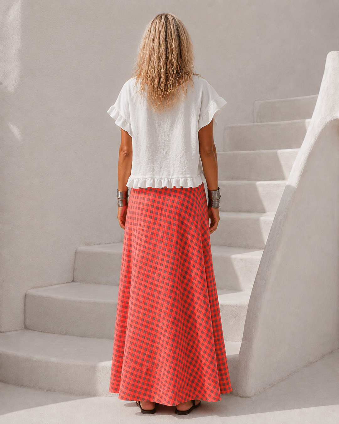 Tallulah Check Skirt Tangerine