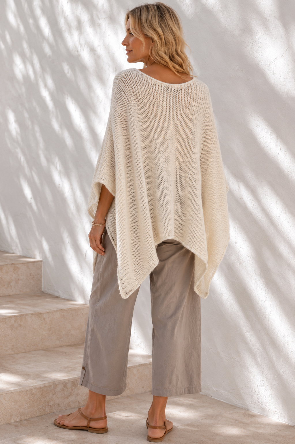Knitted Poncho Top Cream