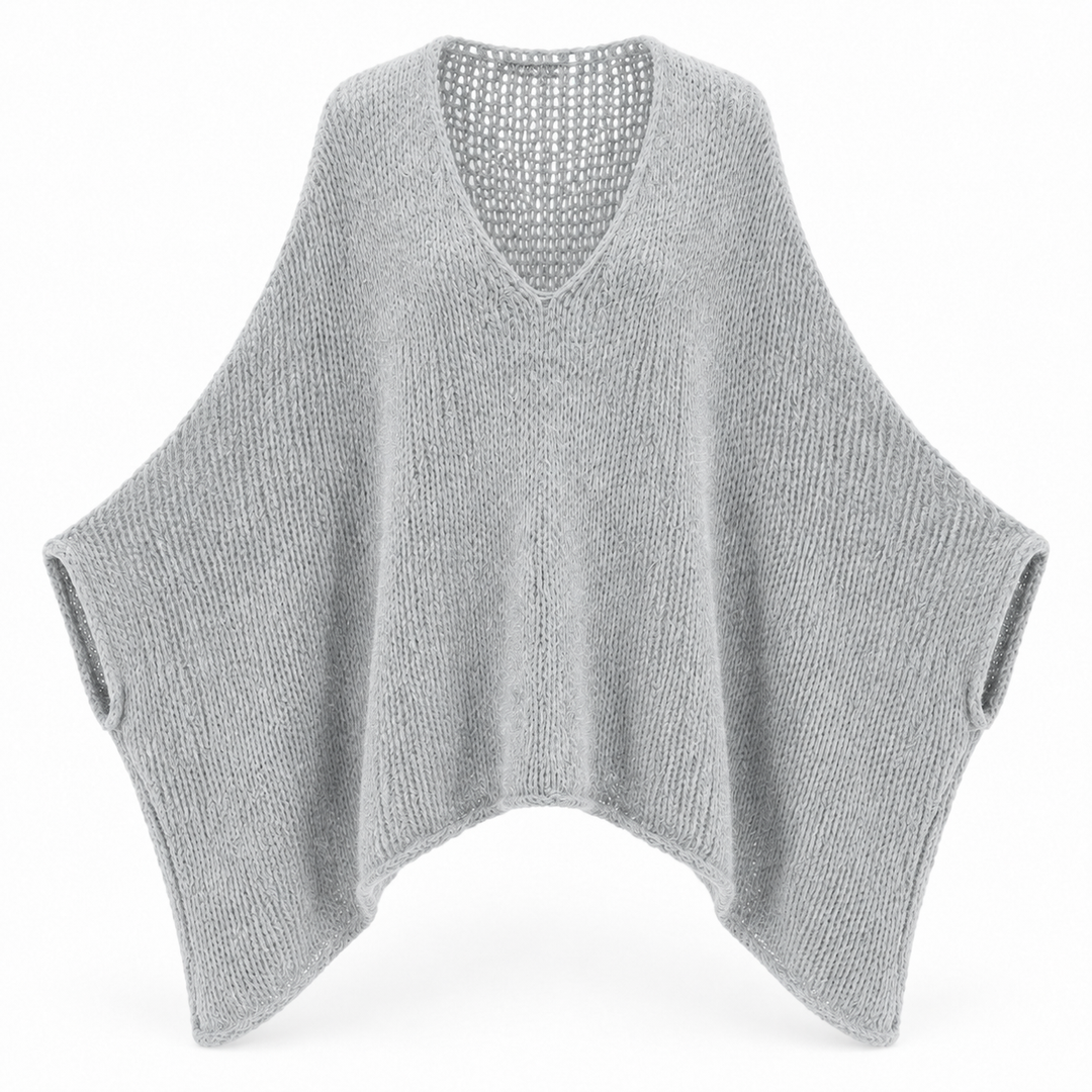 Knitted Poncho Top Silver Grey
