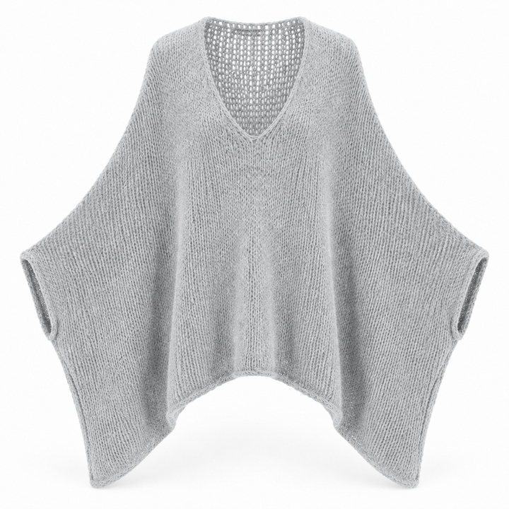 Knitted Poncho Top Silver Grey