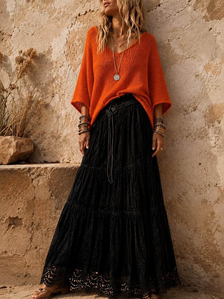 Zola Boho Velvet Skirt Black