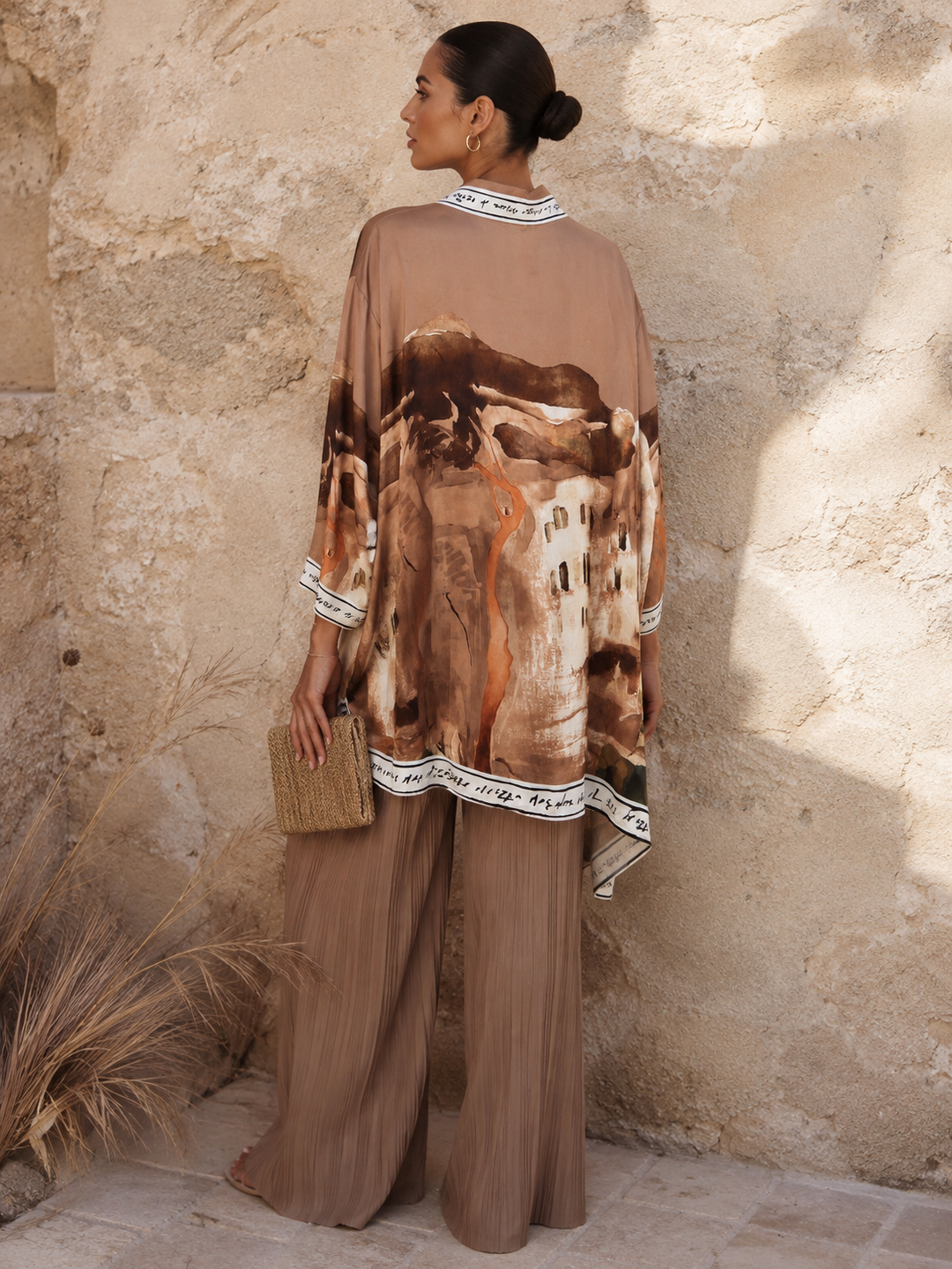 Long Tuscan Print Blouse Coffee