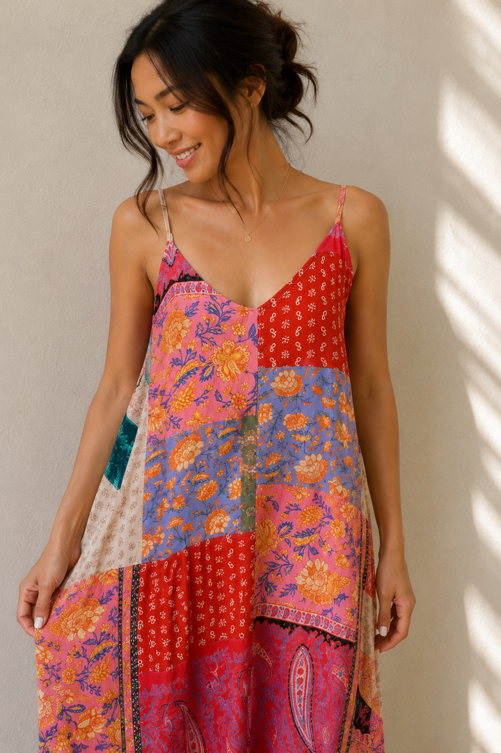 Kimbra Patchwork Maxi Dress Rose