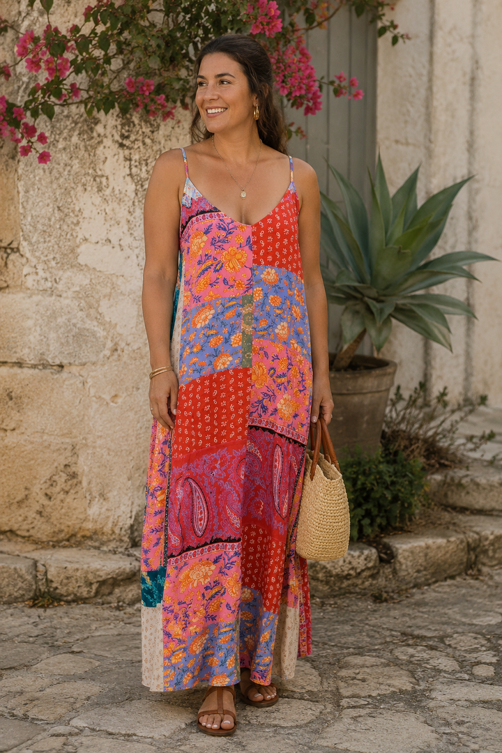 Kimbra Patchwork Maxi Dress Rose