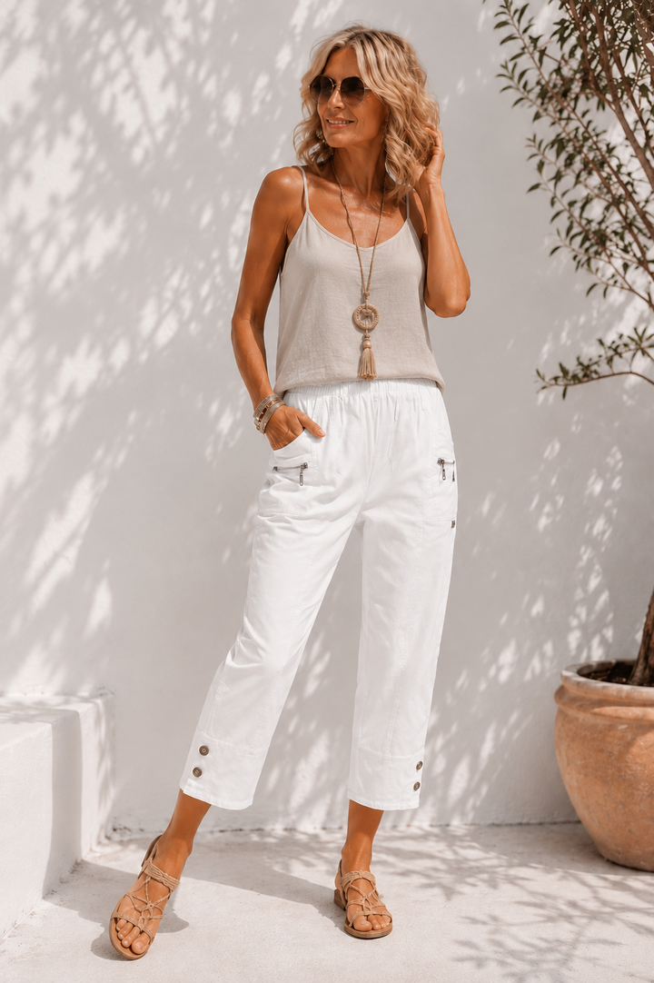 Cropped Stretch Trousers White