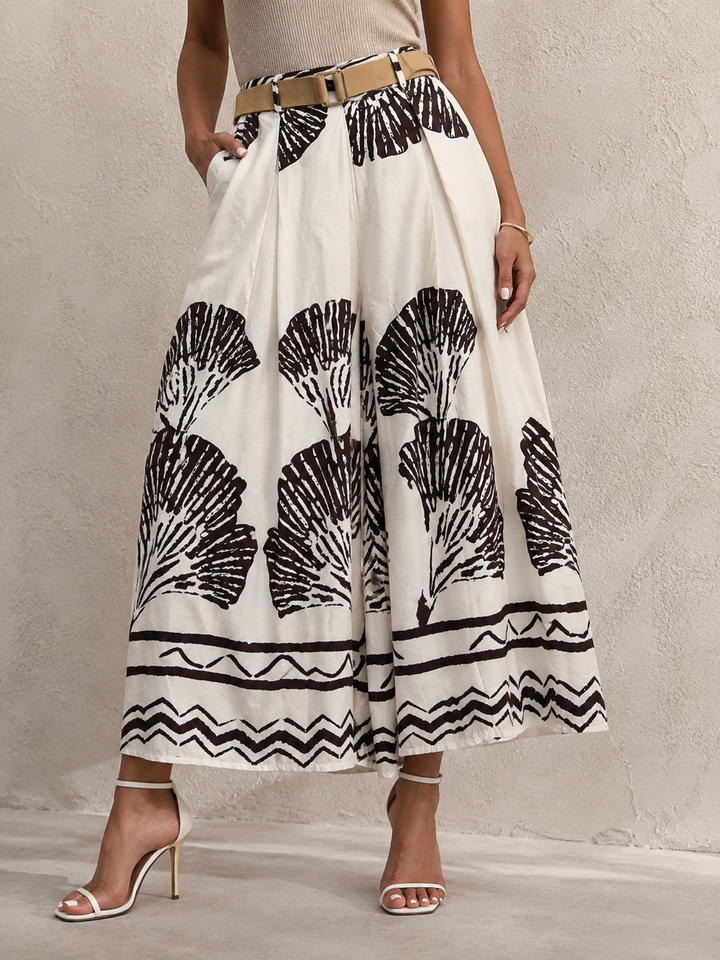 Savina Leaf Print Culottes Cream