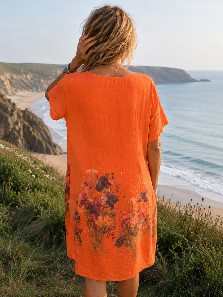 Summer Bloom Linen Tunic Dress Orange