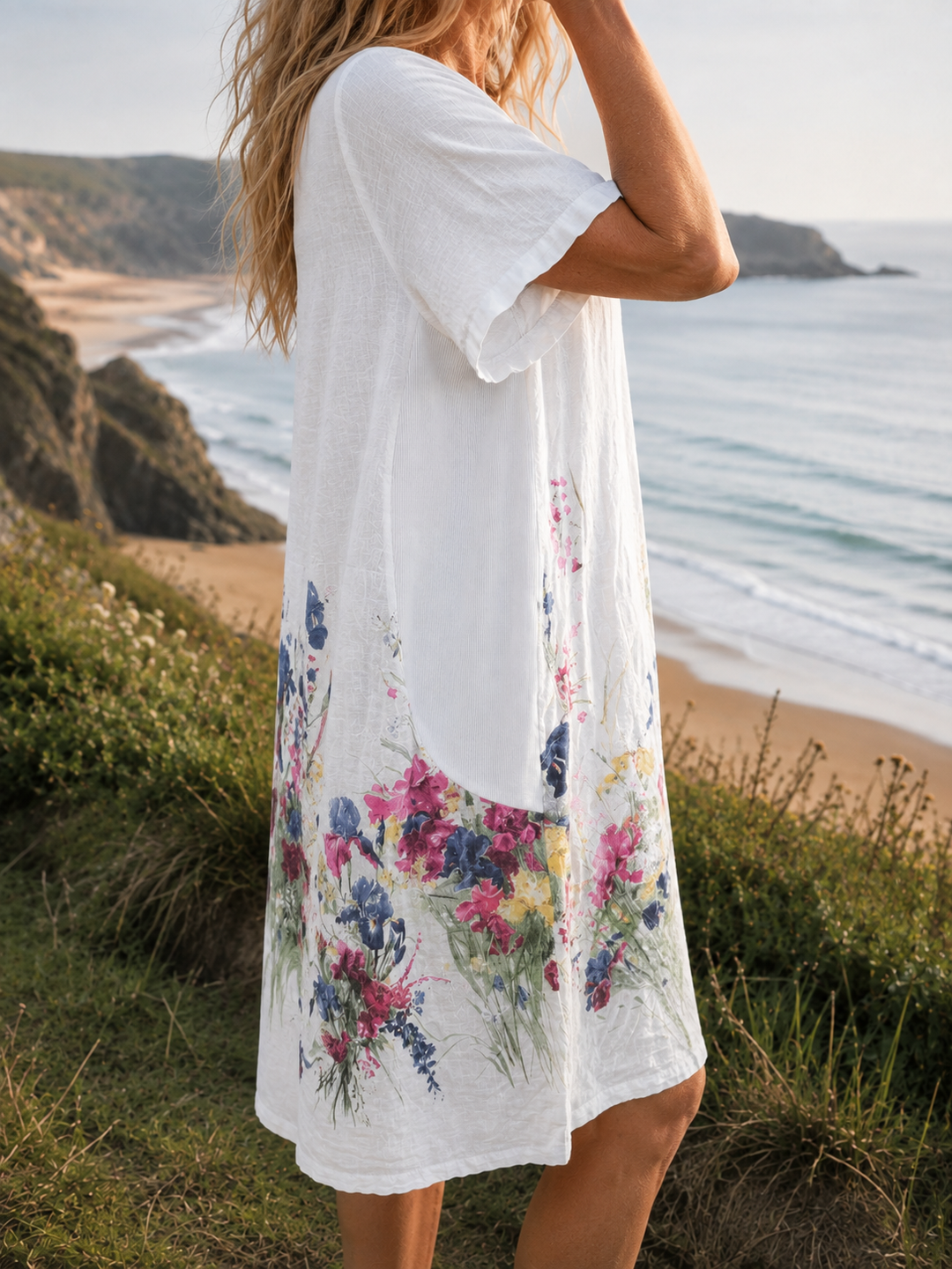Summer Bloom Linen Tunic Dress White