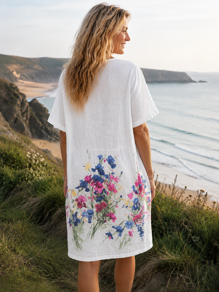 Summer Bloom Linen Tunic Dress White