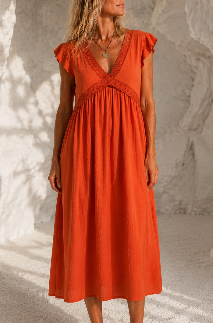 Mischa Lace Trim Dress Rust