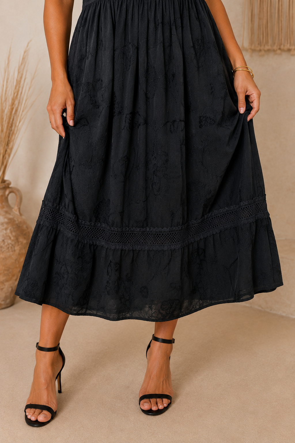 Ada Paisley Embroidered Dress Black