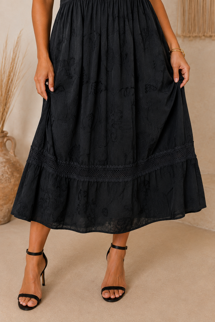 Ada Paisley Embroidered Dress Black