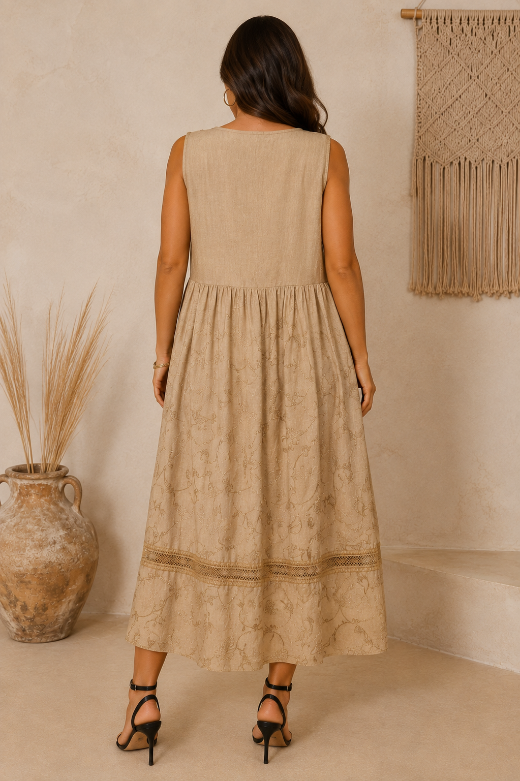 Ada Paisley Embroidered Dress Camel