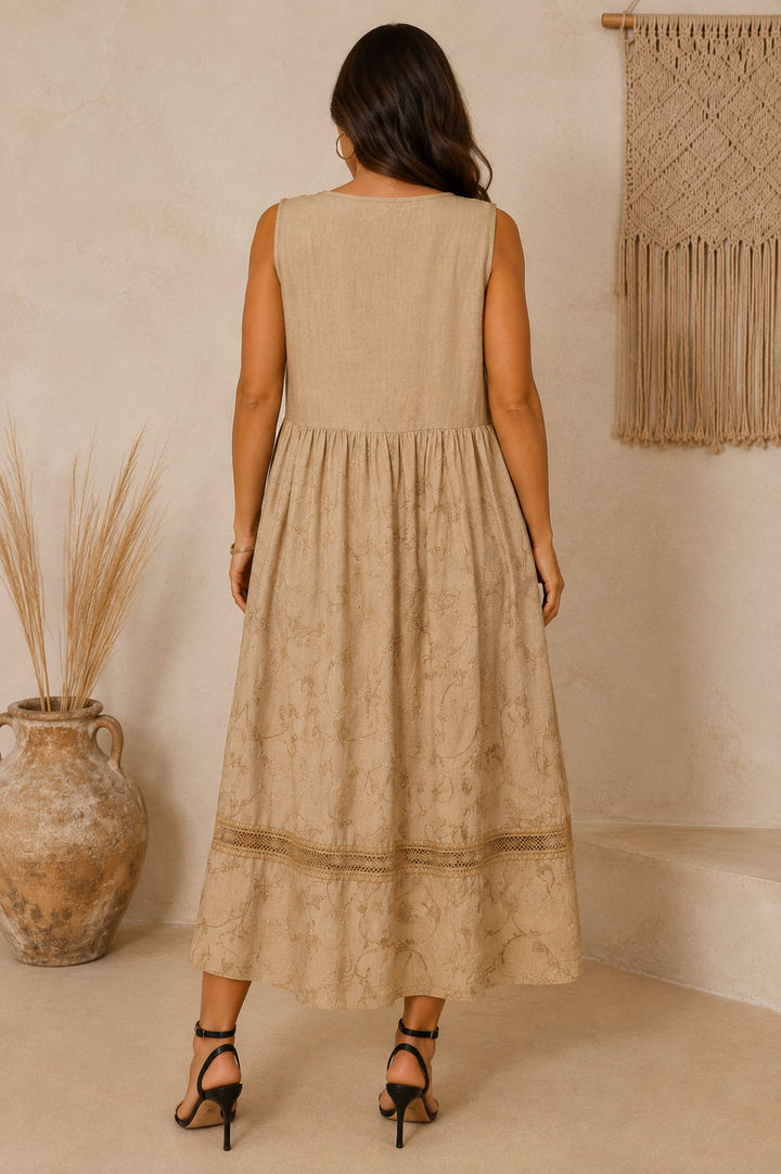 Ada Paisley Embroidered Dress Camel