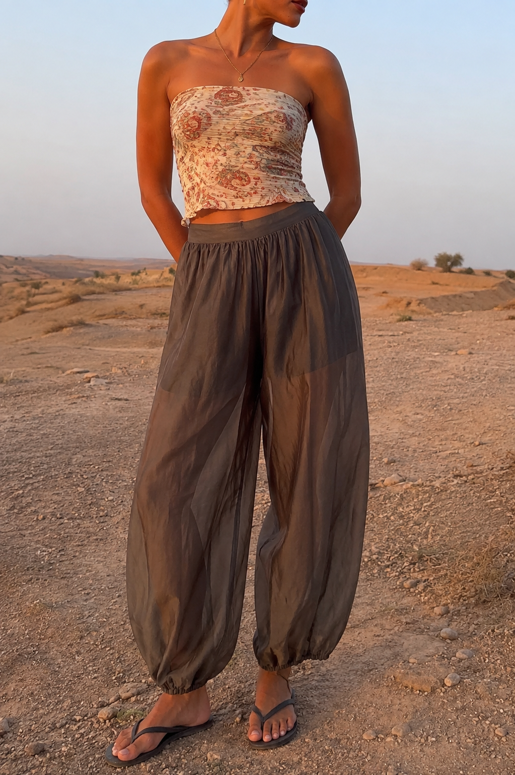 Kaida Sheer Balloon Trousers  Chocolate