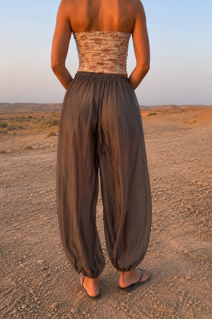 Kaida Sheer Balloon Trousers  Chocolate